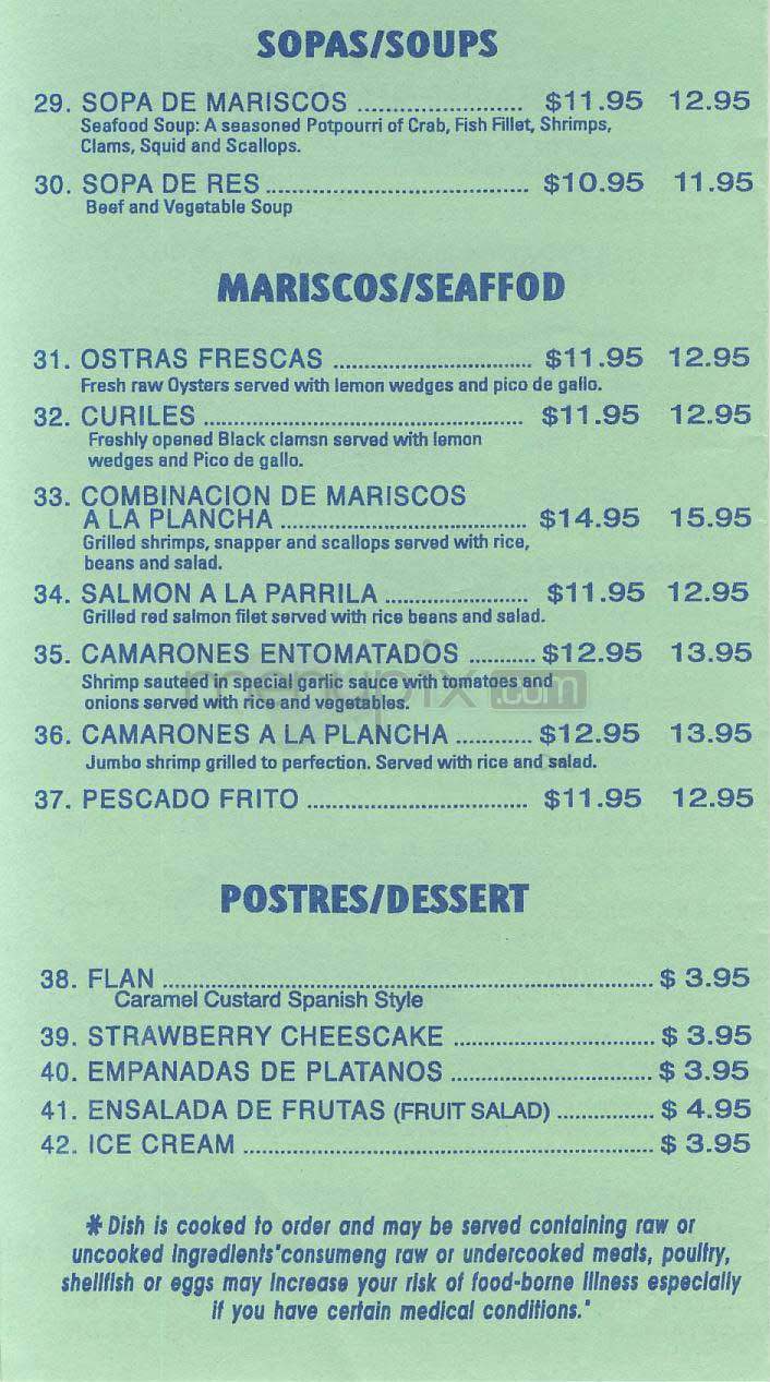 El Paraiso - Washington, DC menu_pic