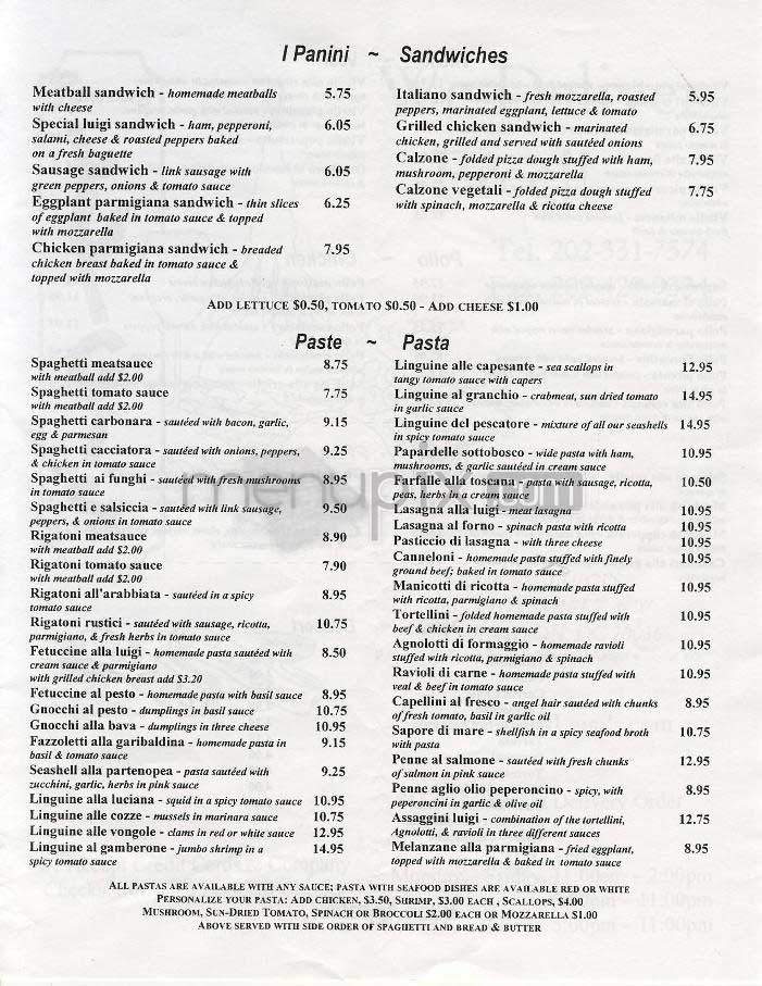 Famous Luigi's - Washington, DC menu_pic