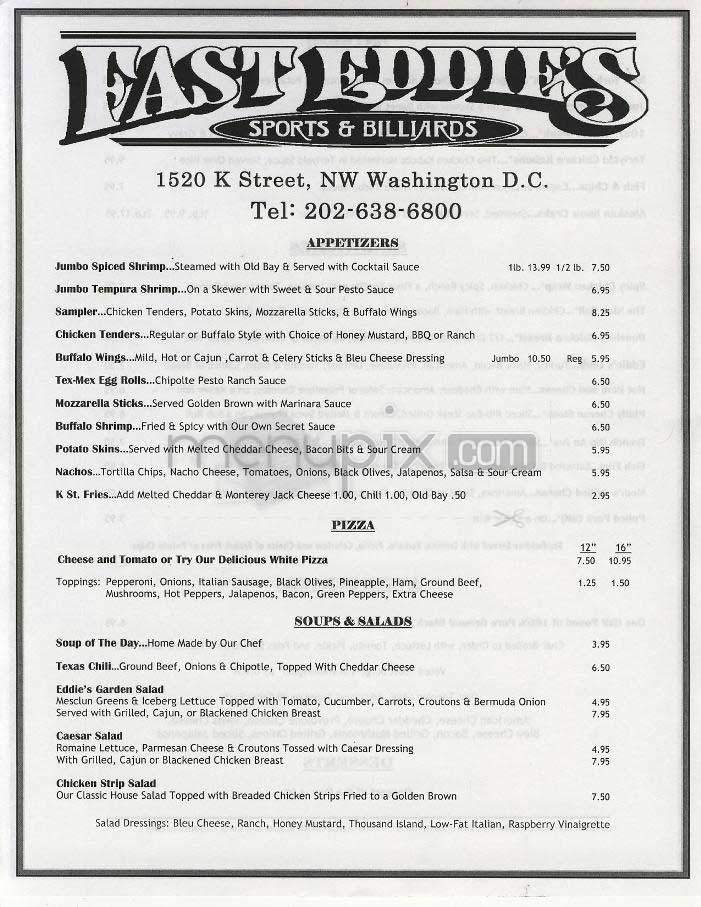 Fast Eddie's - Washington, DC menu_pic