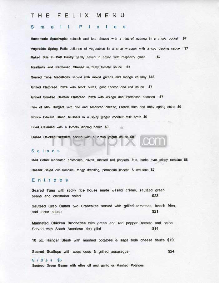 The Felix - Washington, DC menu_pic