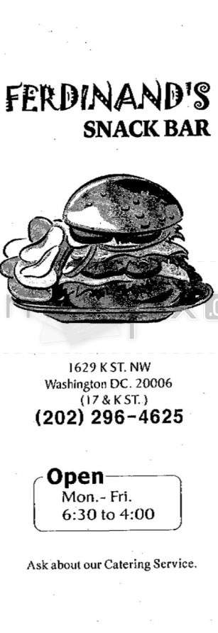 Ferdinand's Snack Bar - Washington, DC menu_pic