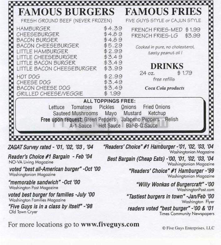 /380157468/Five-Guys-Burgers-and-Fries-Menu-Redlands-CA - Redlands, CA