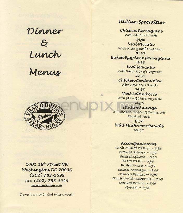 Fran O'Brien (Capital Hilton) - Washington, DC menu_pic