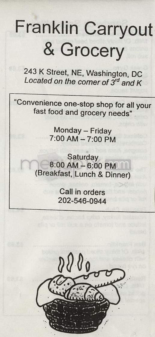 Franklin Carry Out - Washington, DC menu_pic