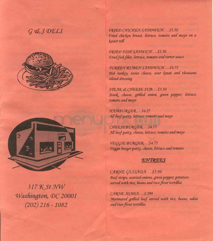 G & J Deli - Washington, DC menu_pic