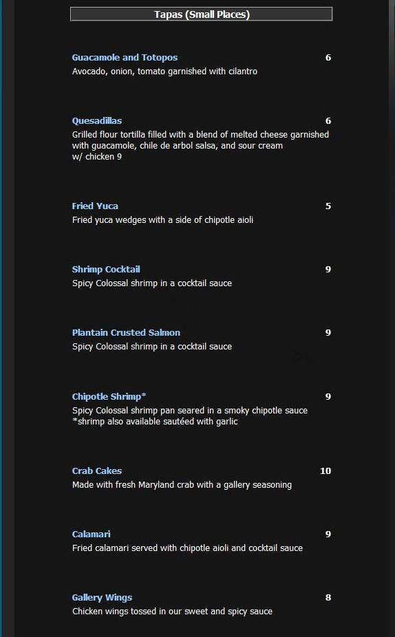 Gallery Restaurant & Lounge - Silver Spring, MD menu_pic