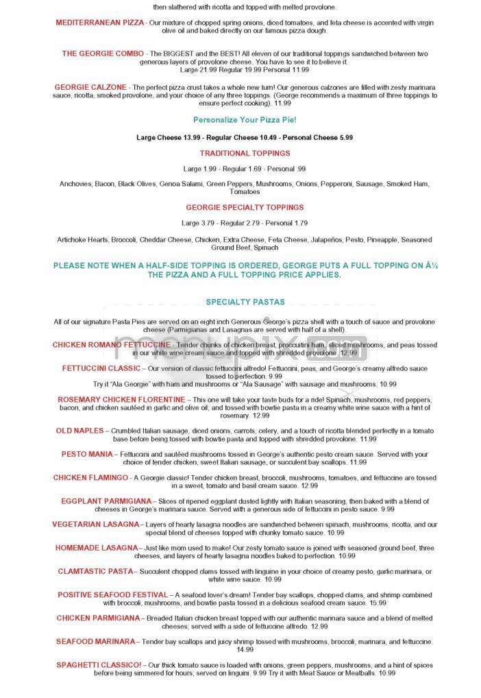 Generous George's Pizza - Alexandria, VA menu_pic