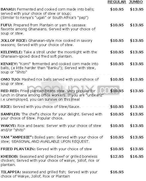 Ghana Cafe - Washington, DC menu_pic