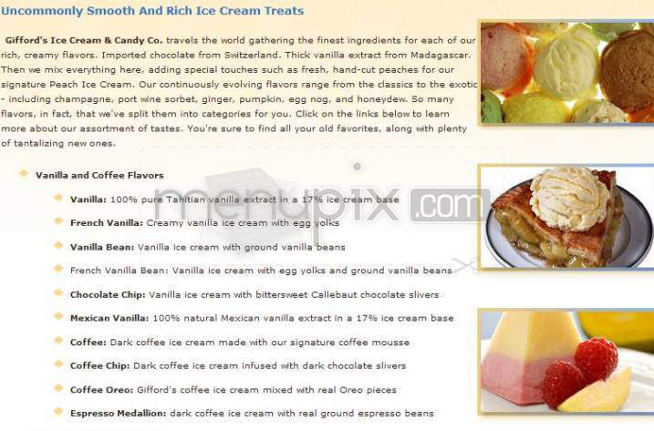 Giffords Ice Cream & Candy Co. - Bethesda, MD menu_pic