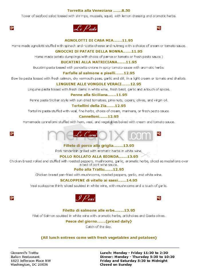 Giovanni's Trattu - Washington, DC menu_pic