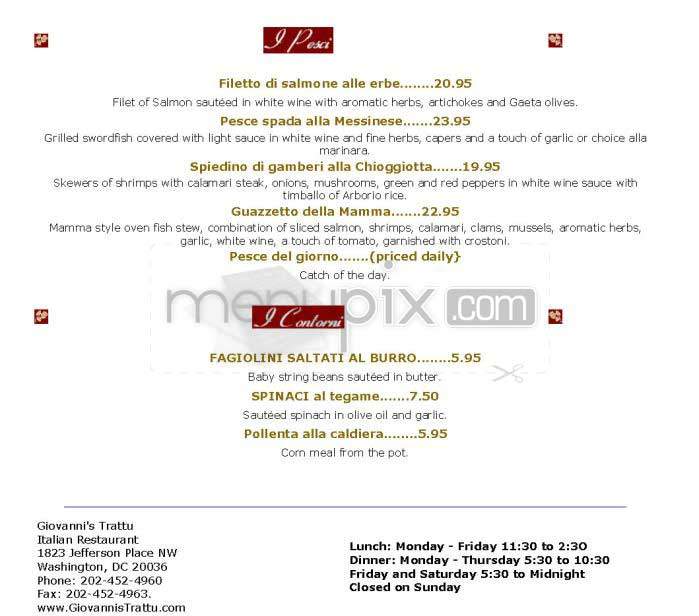 Giovanni's Trattu - Washington, DC menu_pic