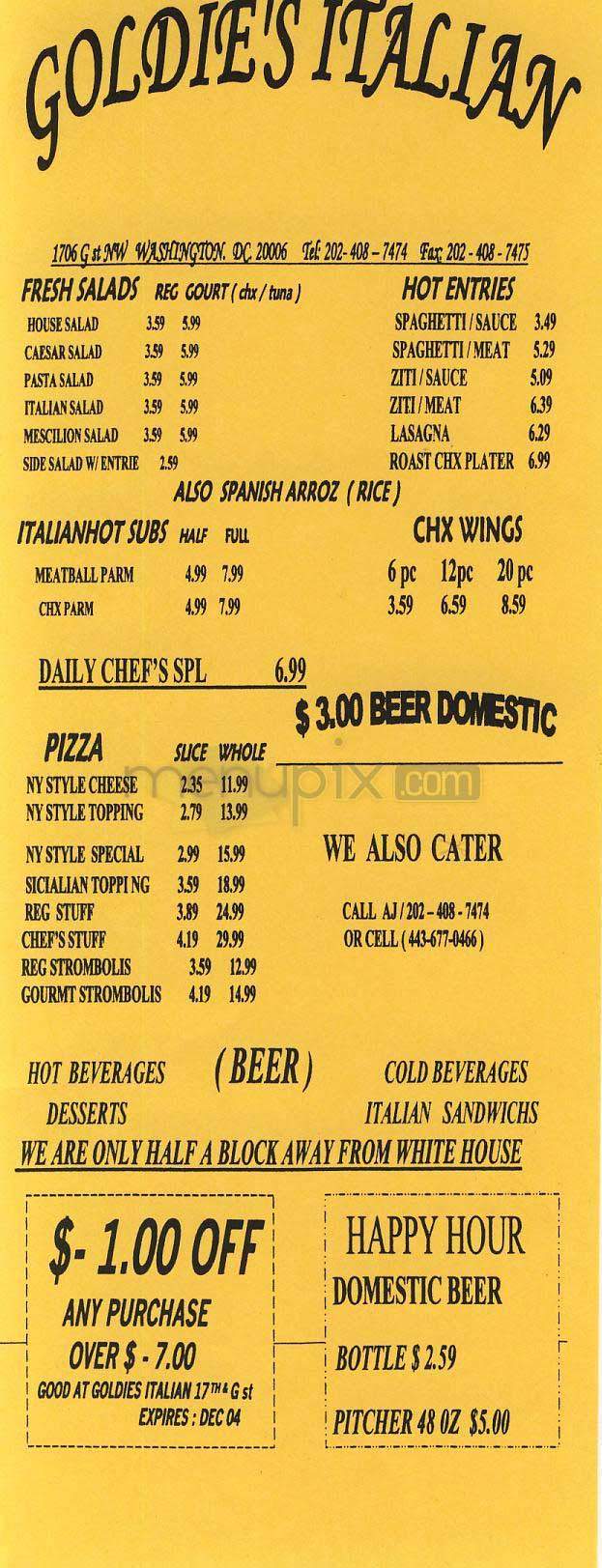 Goldie's Italian - Washington, DC menu_pic