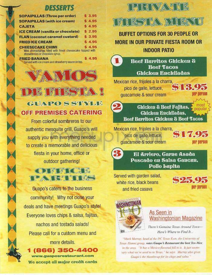 Guapo's - Bethesda, MD menu_pic