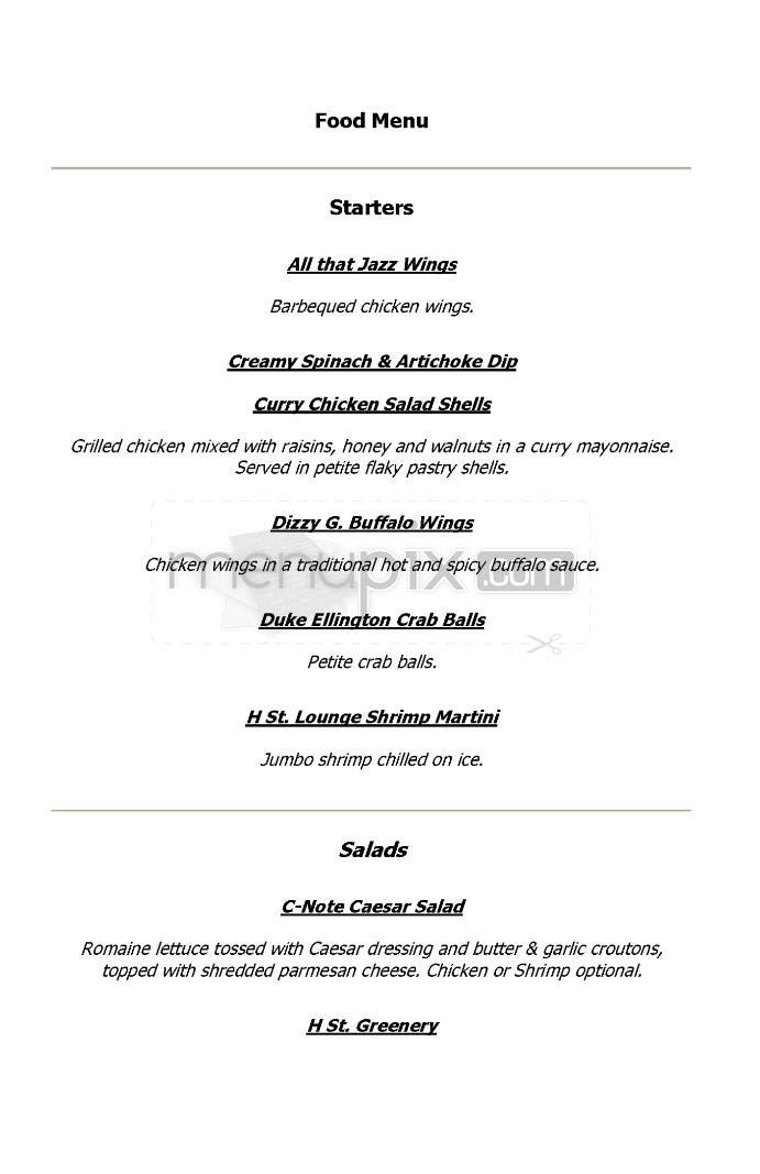 H Street Martini Lounge - Washington, DC menu_pic