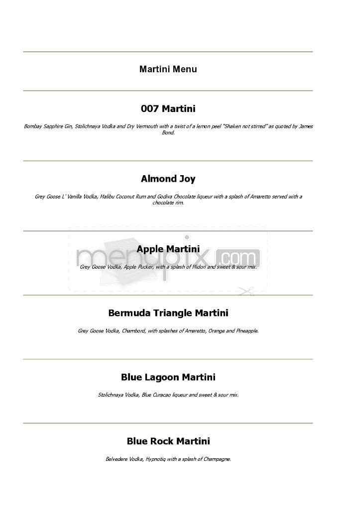 H Street Martini Lounge - Washington, DC menu_pic