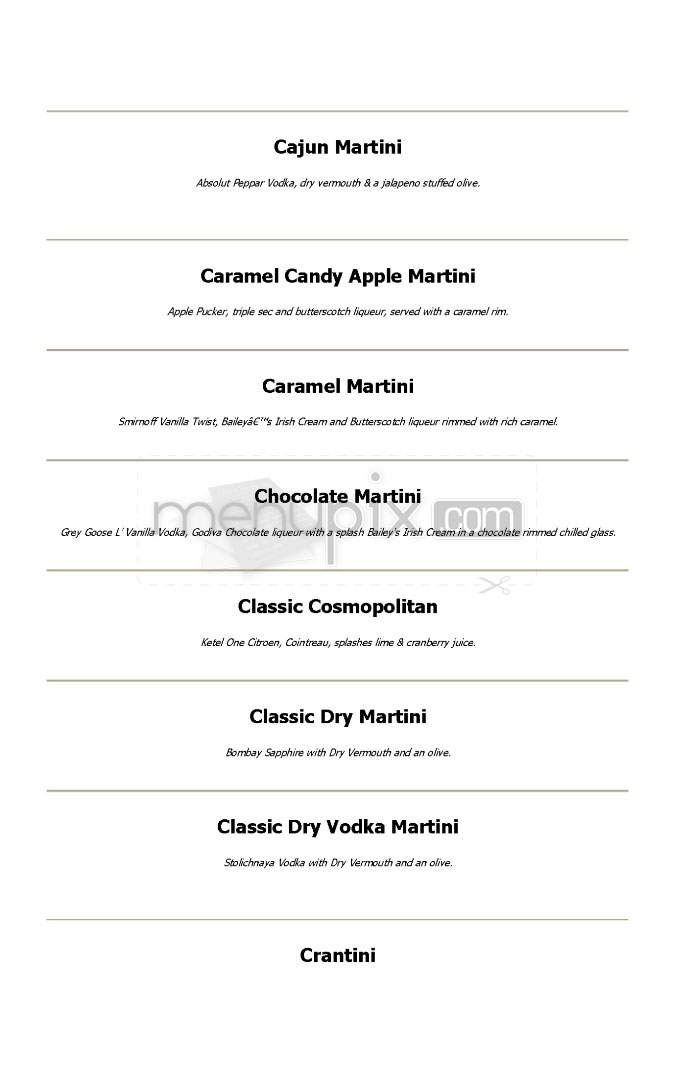 H Street Martini Lounge - Washington, DC menu_pic