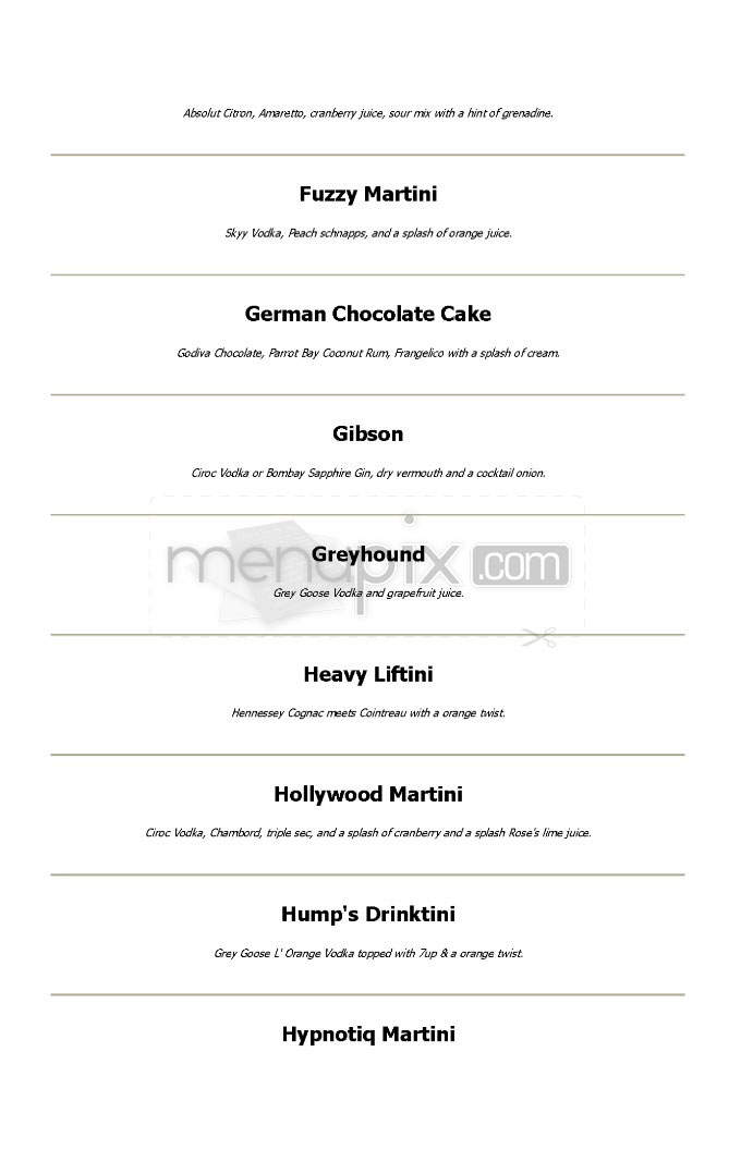 H Street Martini Lounge - Washington, DC menu_pic