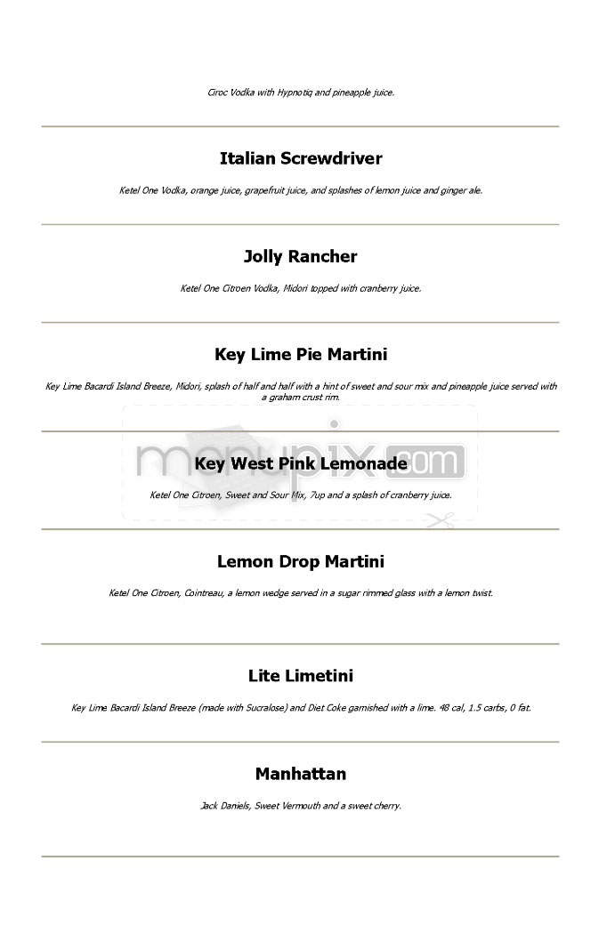 H Street Martini Lounge - Washington, DC menu_pic