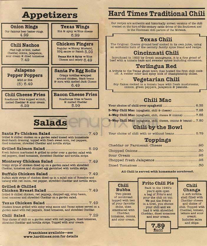Hard Times Cafe - Alexandria, VA menu_pic
