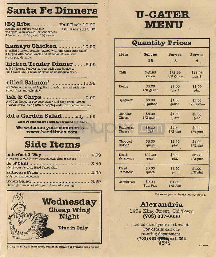Hard Times Cafe - Alexandria, VA menu_pic