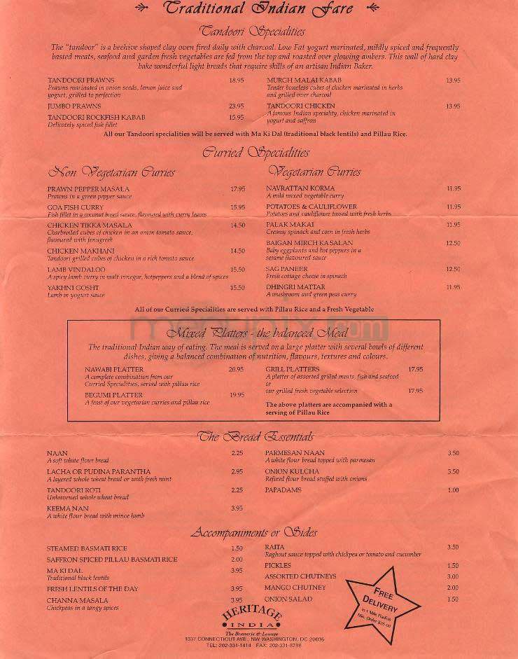 Heritage India - Washington, DC menu_pic