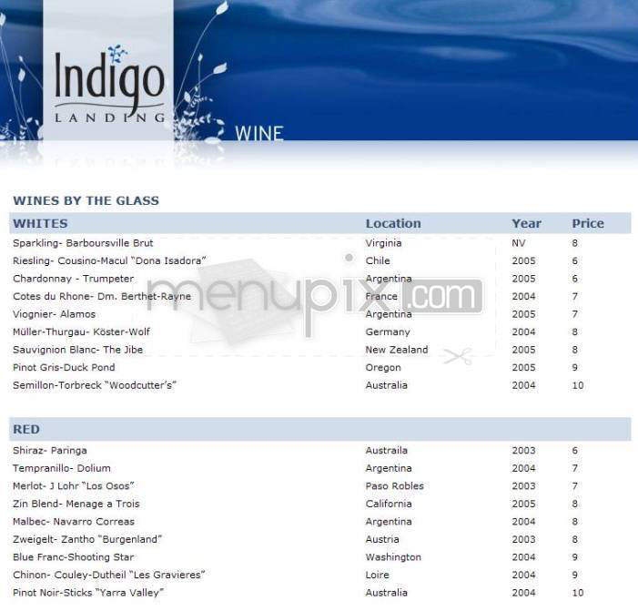 Indigo Landing - Alexandria, VA menu_pic