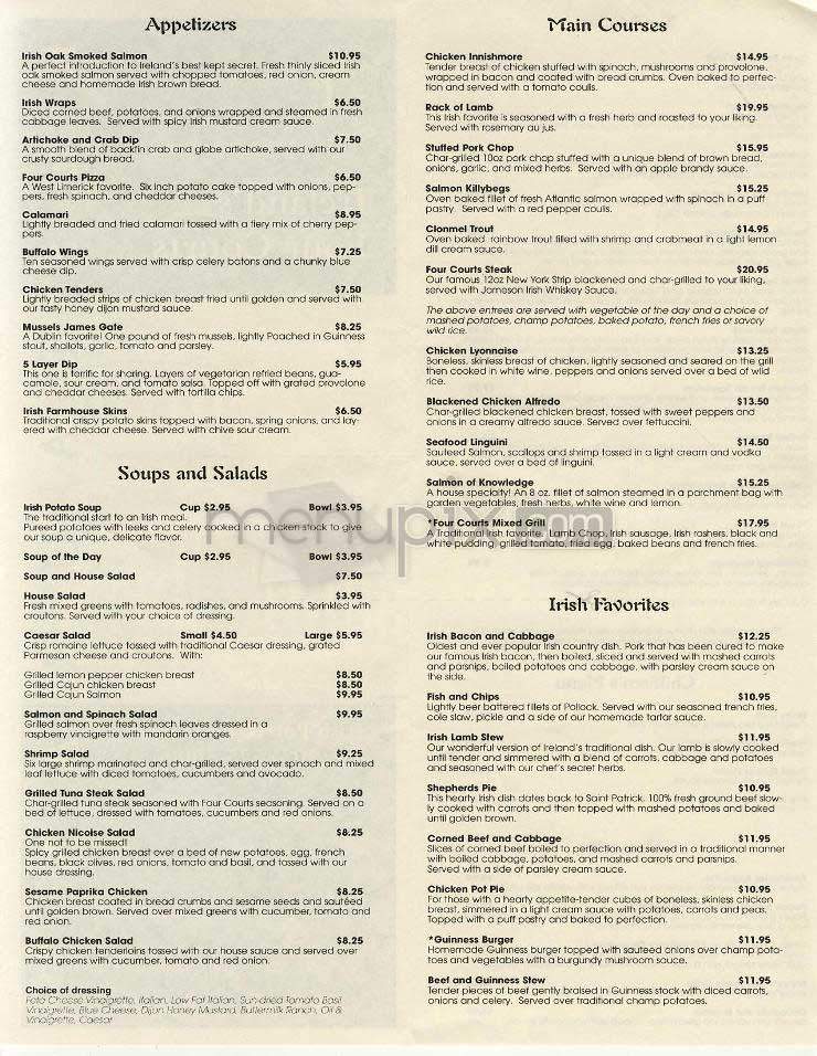 Ireland's Four Courts - Arlington, VA menu_pic