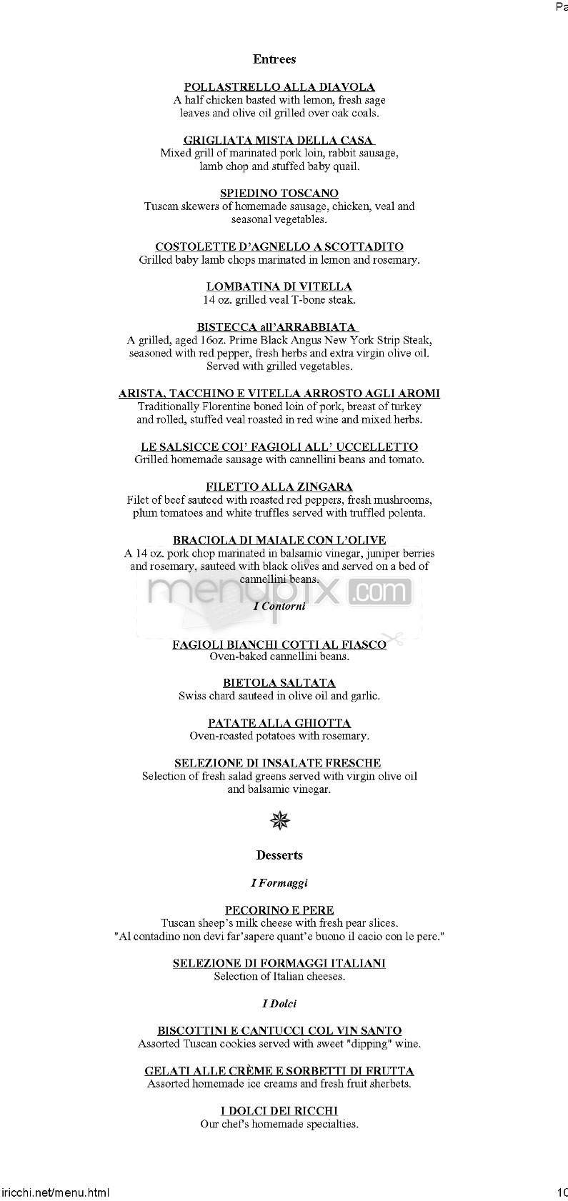I Ricchi - Washington, DC menu_pic
