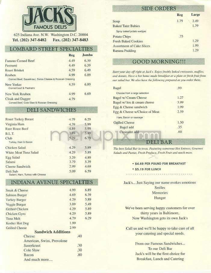 Jack's Famous Deli - Washington, DC menu_pic