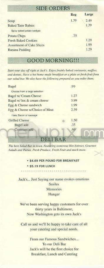 Jack's Famous Deli - Washington, DC menu_pic