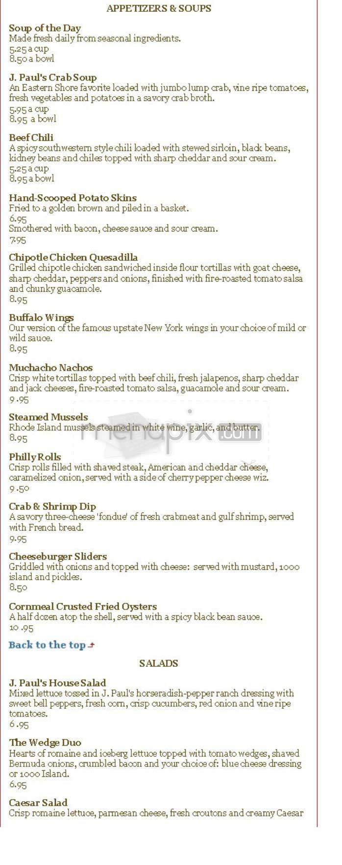 J. Paul's - Washington, DC menu_pic