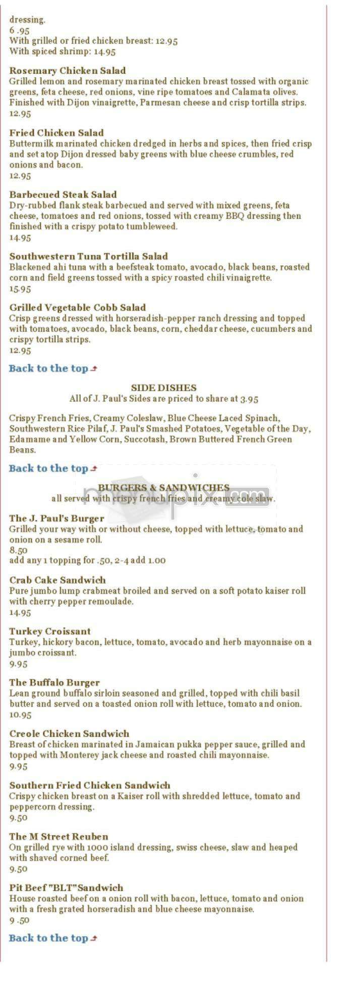 J. Paul's - Washington, DC menu_pic