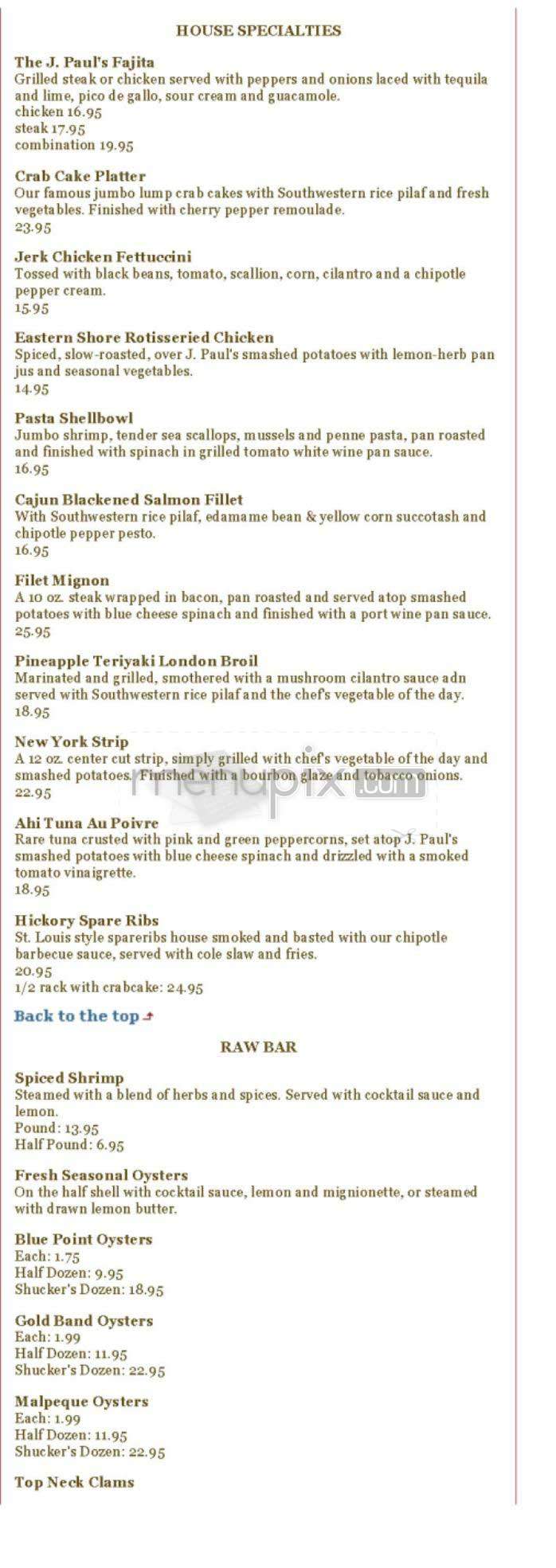 J. Paul's - Washington, DC menu_pic
