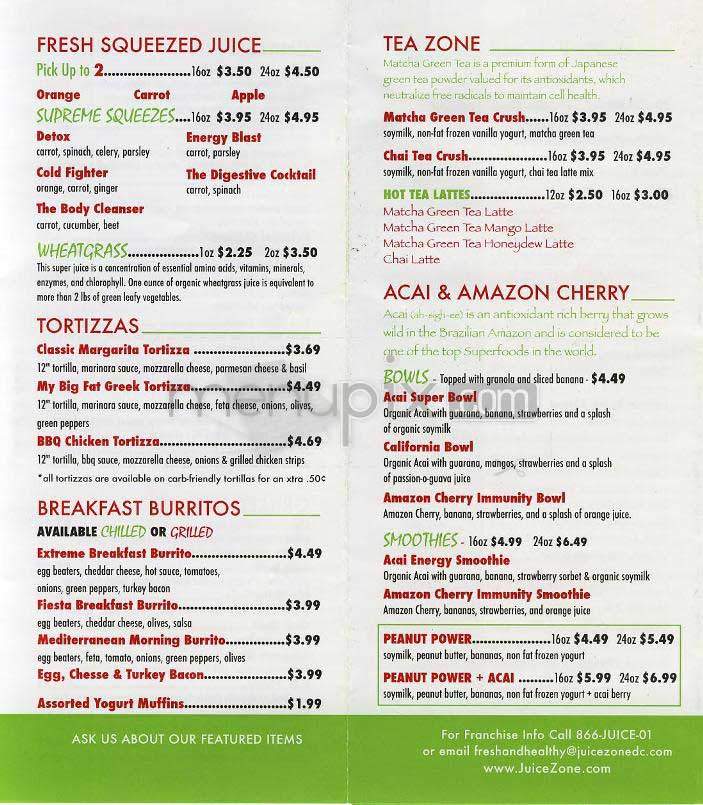 Juice Zone - Washington, DC menu_pic