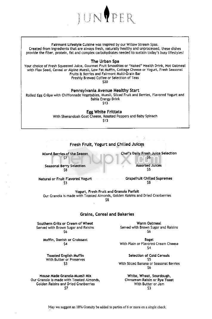 Juniper (Fairmont) - Washington, DC menu_pic