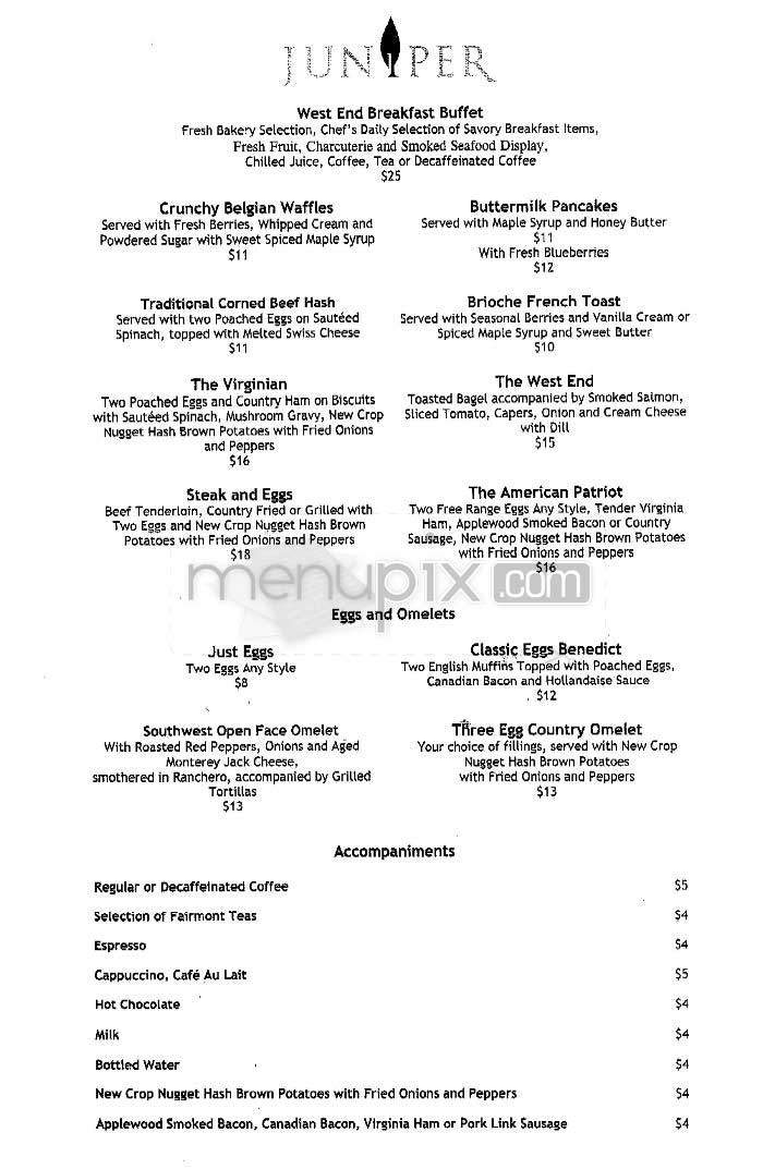 Juniper (Fairmont) - Washington, DC menu_pic