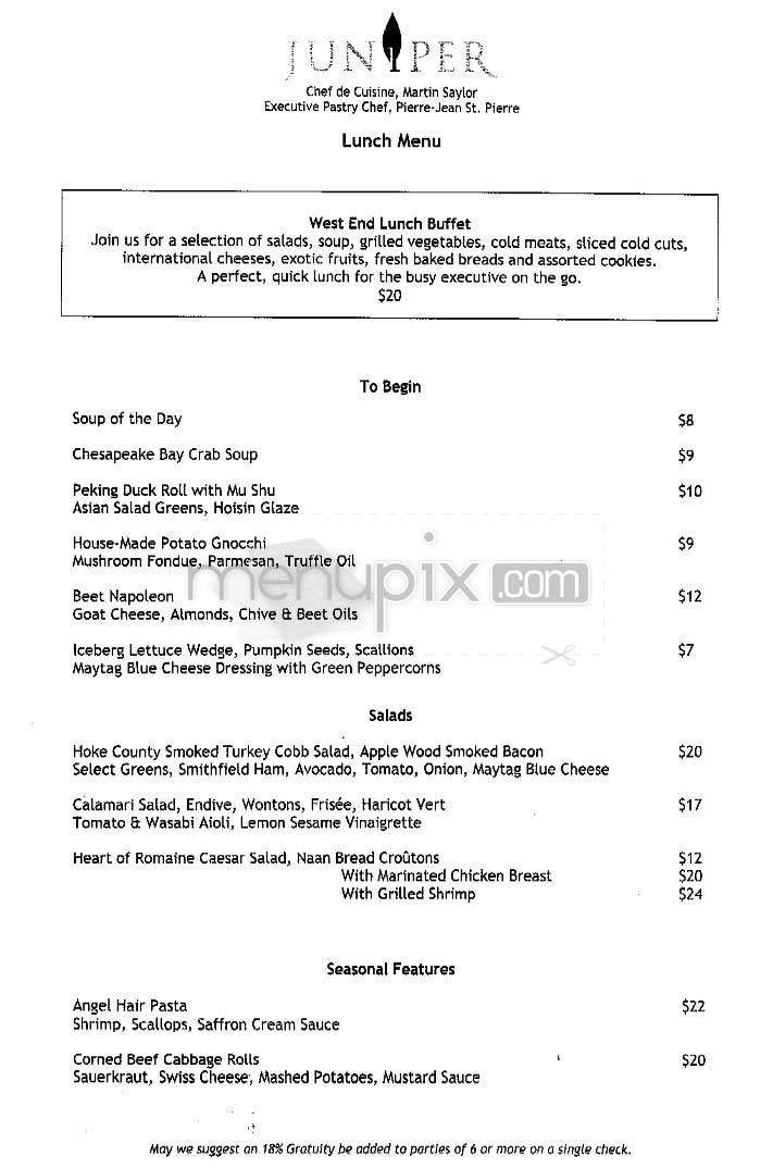 Juniper (Fairmont) - Washington, DC menu_pic