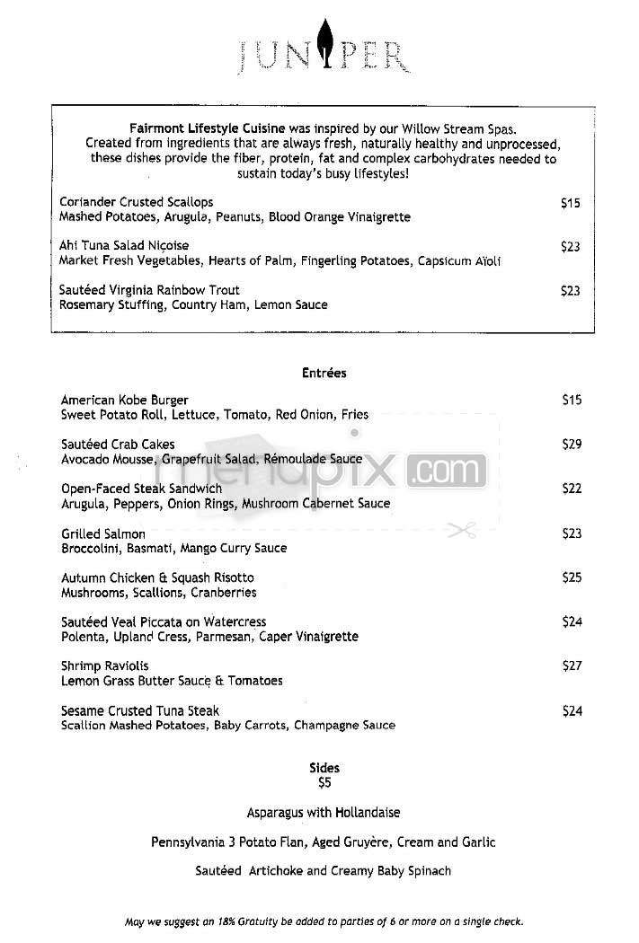 Juniper (Fairmont) - Washington, DC menu_pic