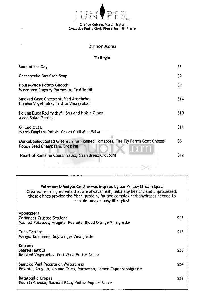 Juniper (Fairmont) - Washington, DC menu_pic