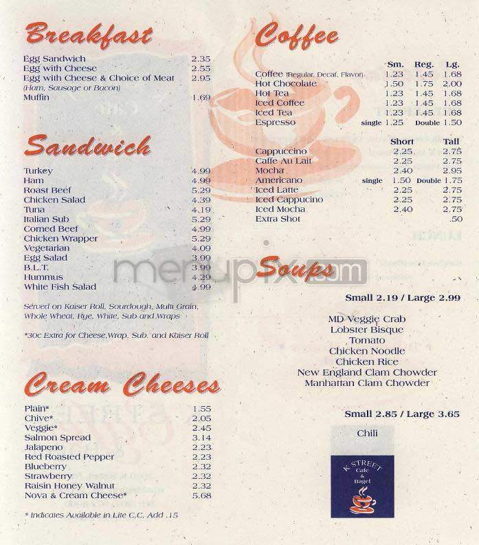 K Street Cafe & Bagel - Washington, DC menu_pic