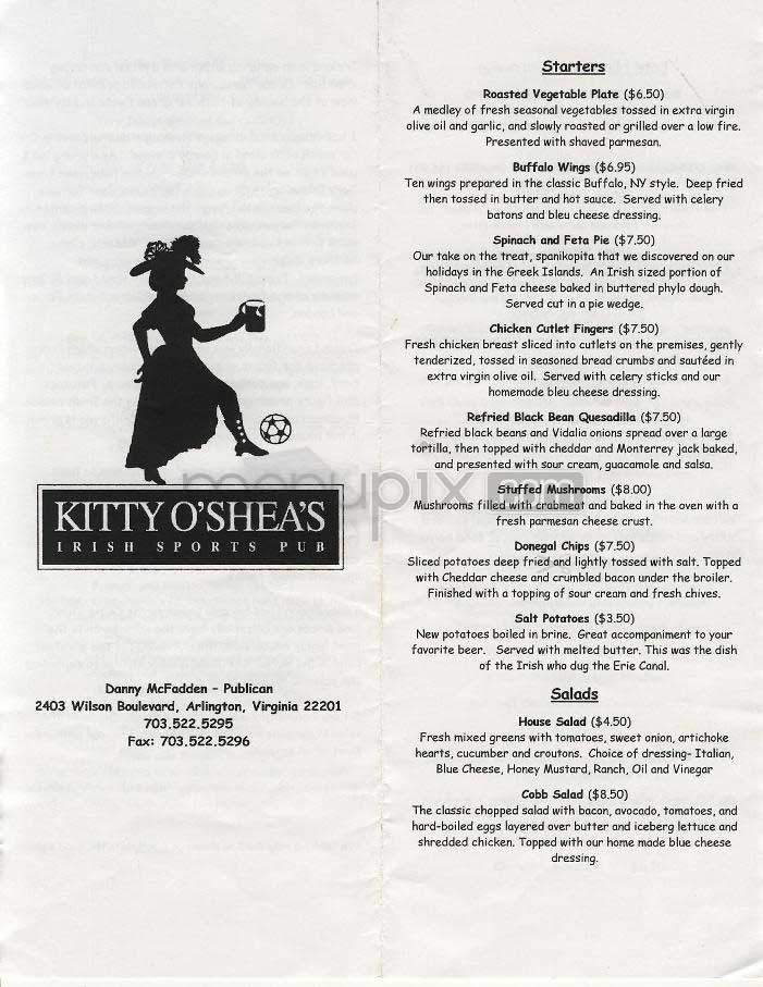 Kitty O'Shea's - Arlington, VA menu_pic