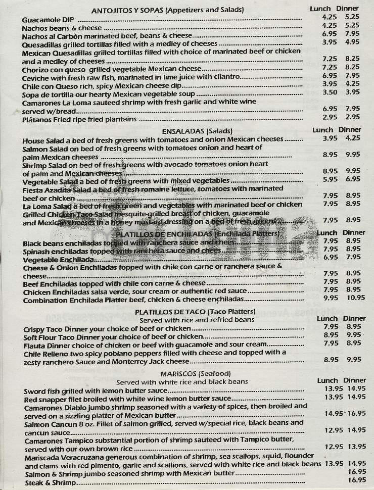 La Loma Mexican Restaurant - Washington, DC menu_pic