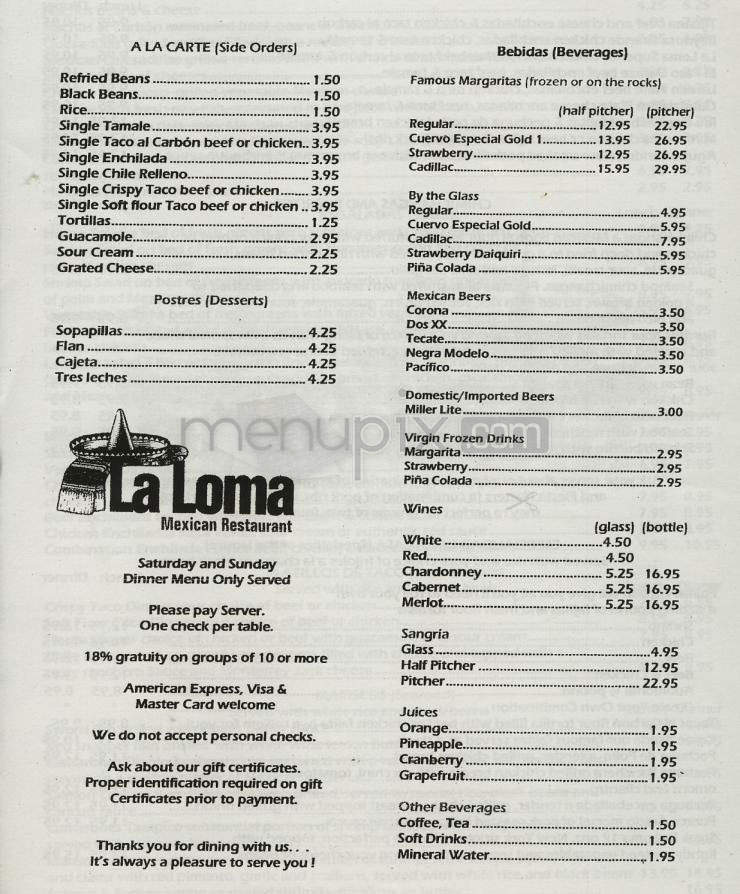 La Loma Mexican Restaurant - Washington, DC menu_pic