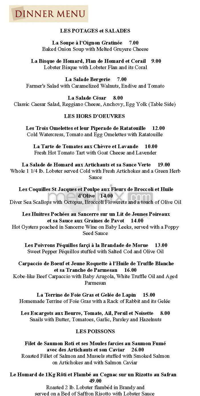 La Bergerie - Alexandria, VA menu_pic