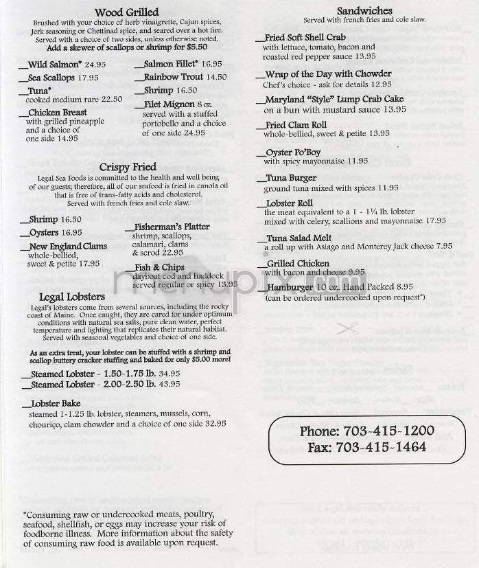 Legal Sea Foods - Arlington, VA menu_pic
