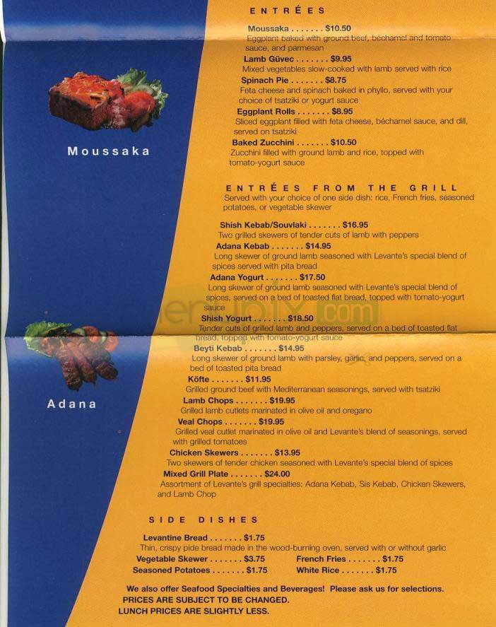 Levante's - Washington, DC menu_pic