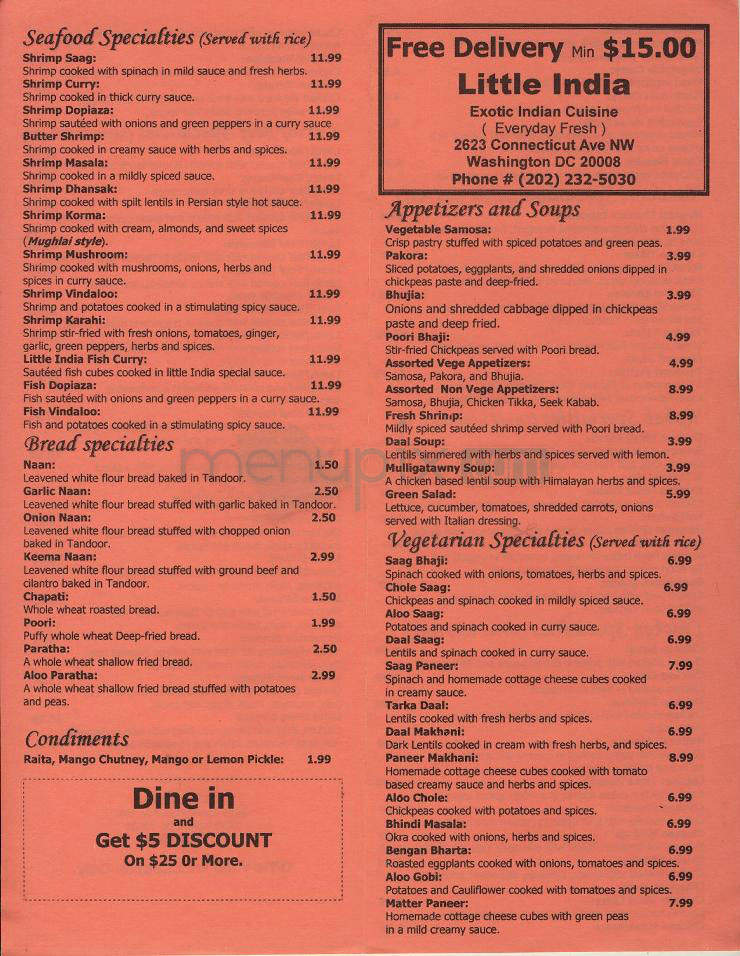 Little India - Washington, DC menu_pic