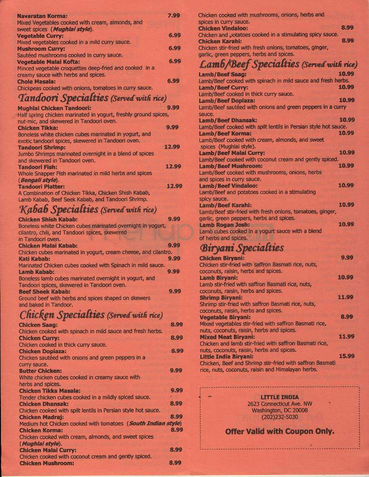 Little India - Washington, DC menu_pic