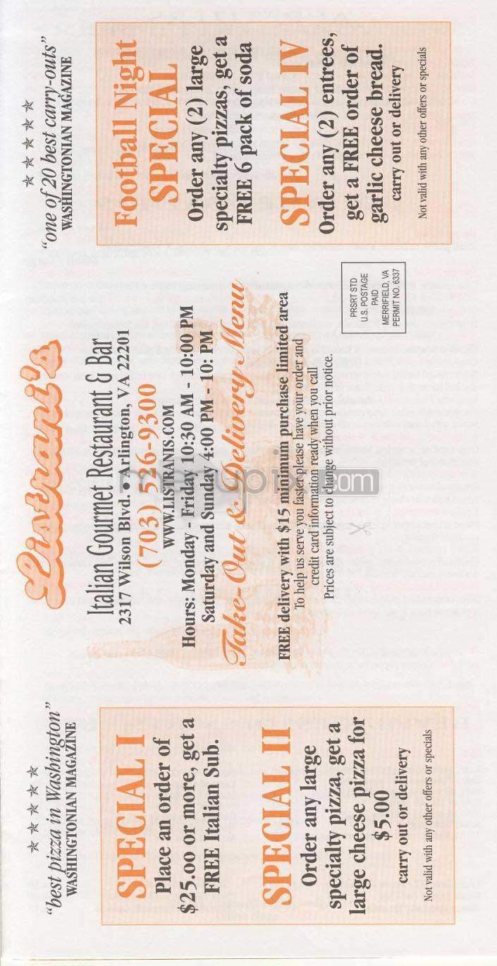 Listrani's - Arlington, VA menu_pic