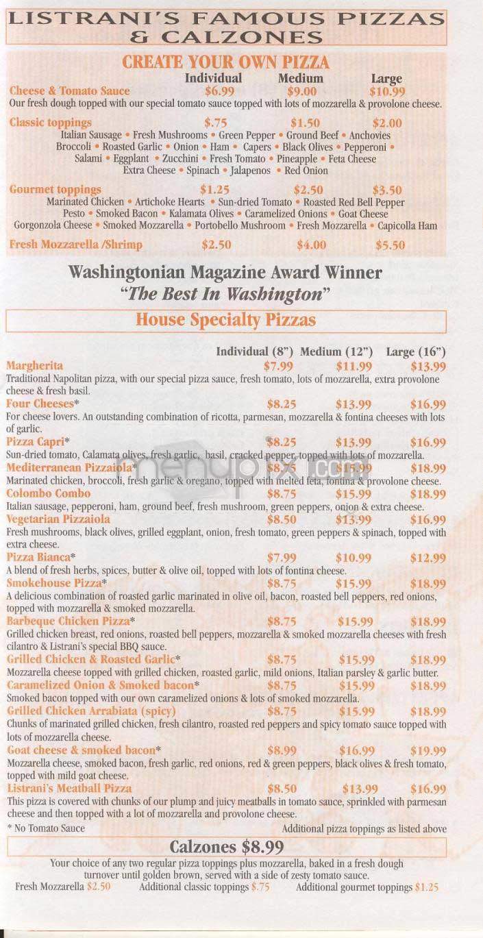 Listrani's - Arlington, VA menu_pic